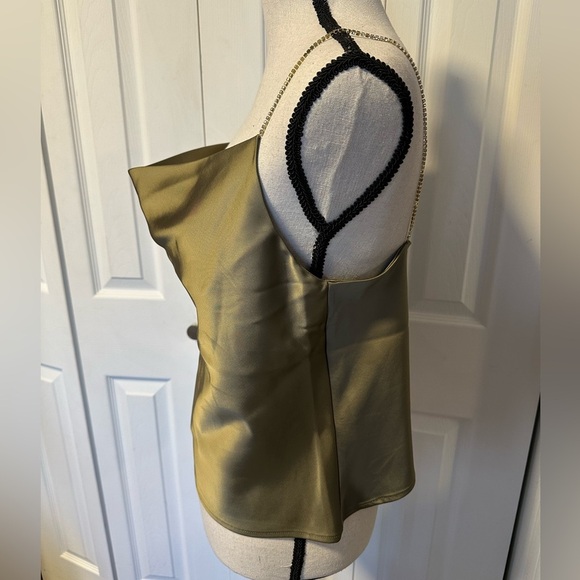 House of Harlow Olive Green Satin Drape Neck Gems Spaghetti Strap Top Sz S /NWOT - Picture 4 of 7